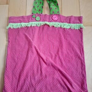 Pink Polka Dot Tote with Green Accents